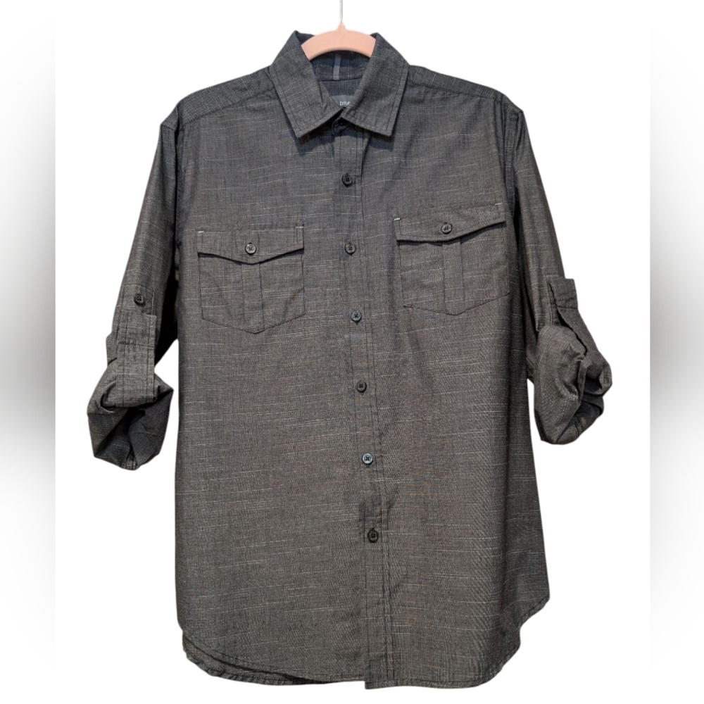 Bruno Heather Gray Cotton Blend Button Down Collard Shirt Sz s